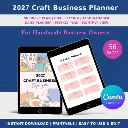 2027 craft business planner printable for Etsy sellers and creative entrepreneurs