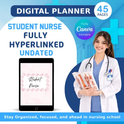 Student nurse digital planner for nursing school organization and study planning.